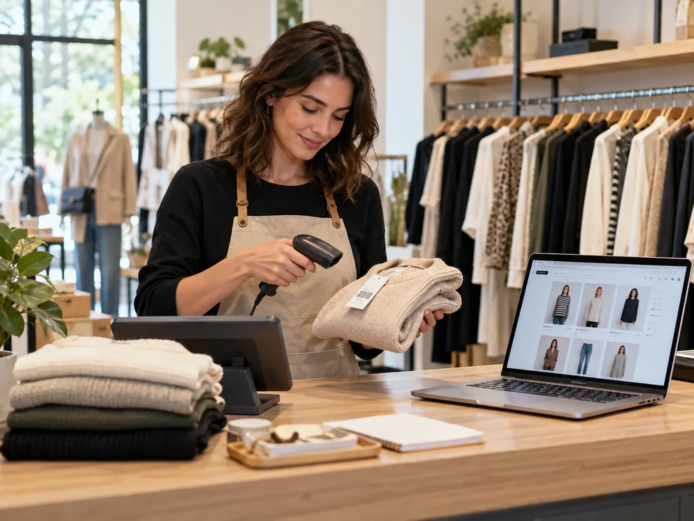 Tienda de moda con su tienda online abierta en el portátil